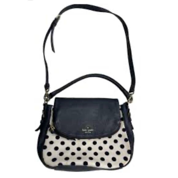 Kate Spade NY Navy Polka Dot Cobble Hill Canvas & Leather Devin Convertible Bag - Picture 3 of 10